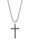 Mens 7/8 ct. t.w.  Black Spinel Cross Pendant Necklace in Sterling Silver 