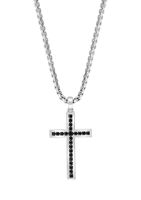 Mens 7/8 ct. t.w.  Black Spinel Cross Pendant Necklace in Sterling Silver 