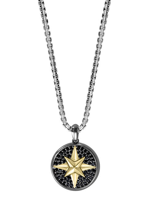 Effy® Mens Sterling Silver Black Spinel Compass Pendant