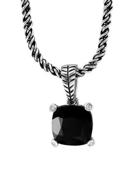 Effy 1/10 Ct. T.w. Diamond And 3.7 Ct. T.w. Onyx Pendant Necklace In Sterling Silver