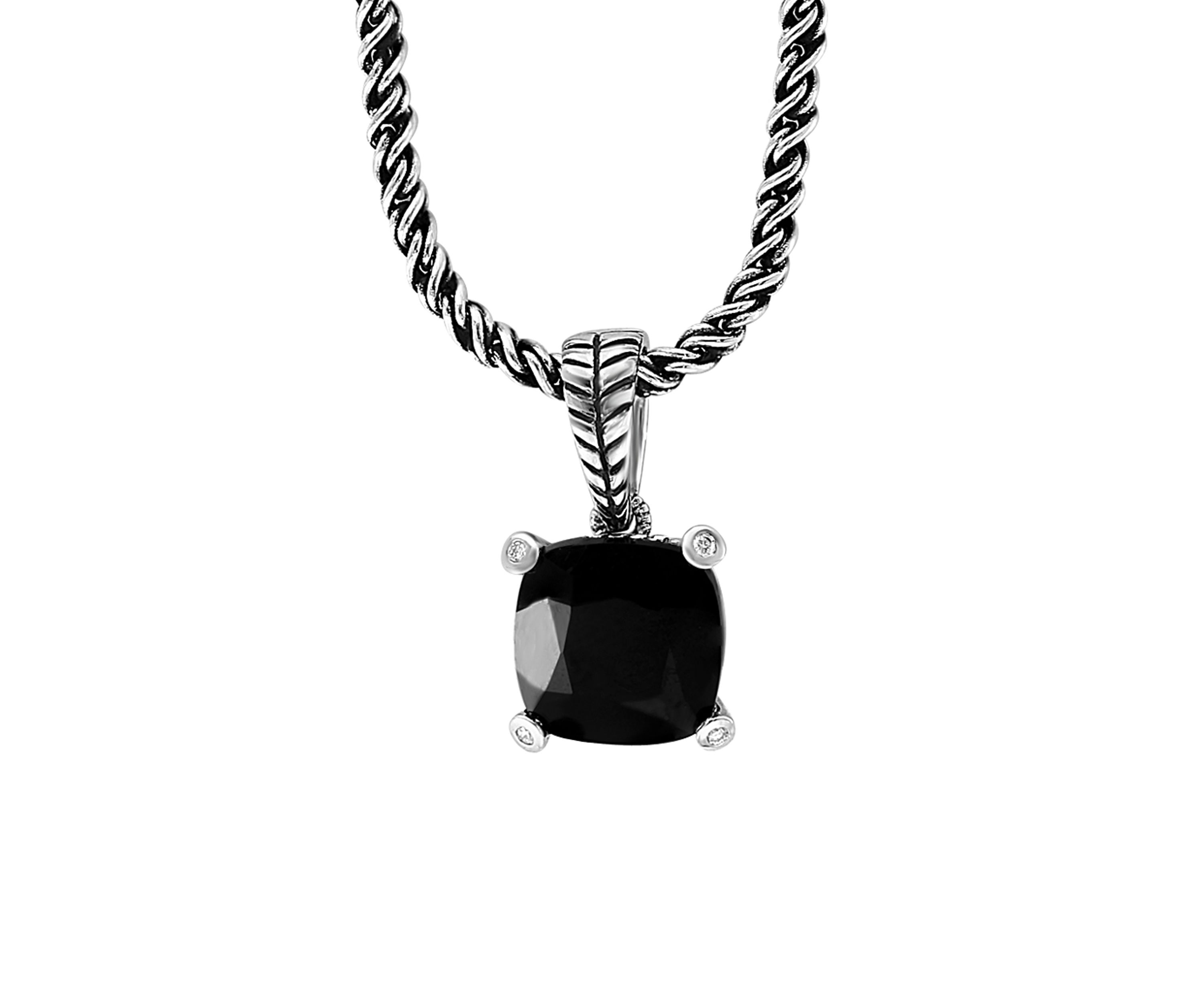 1/10 ct. t.w. Diamond and 3.7 ct. t.w. Onyx Pendant Necklace in Sterling Silver 