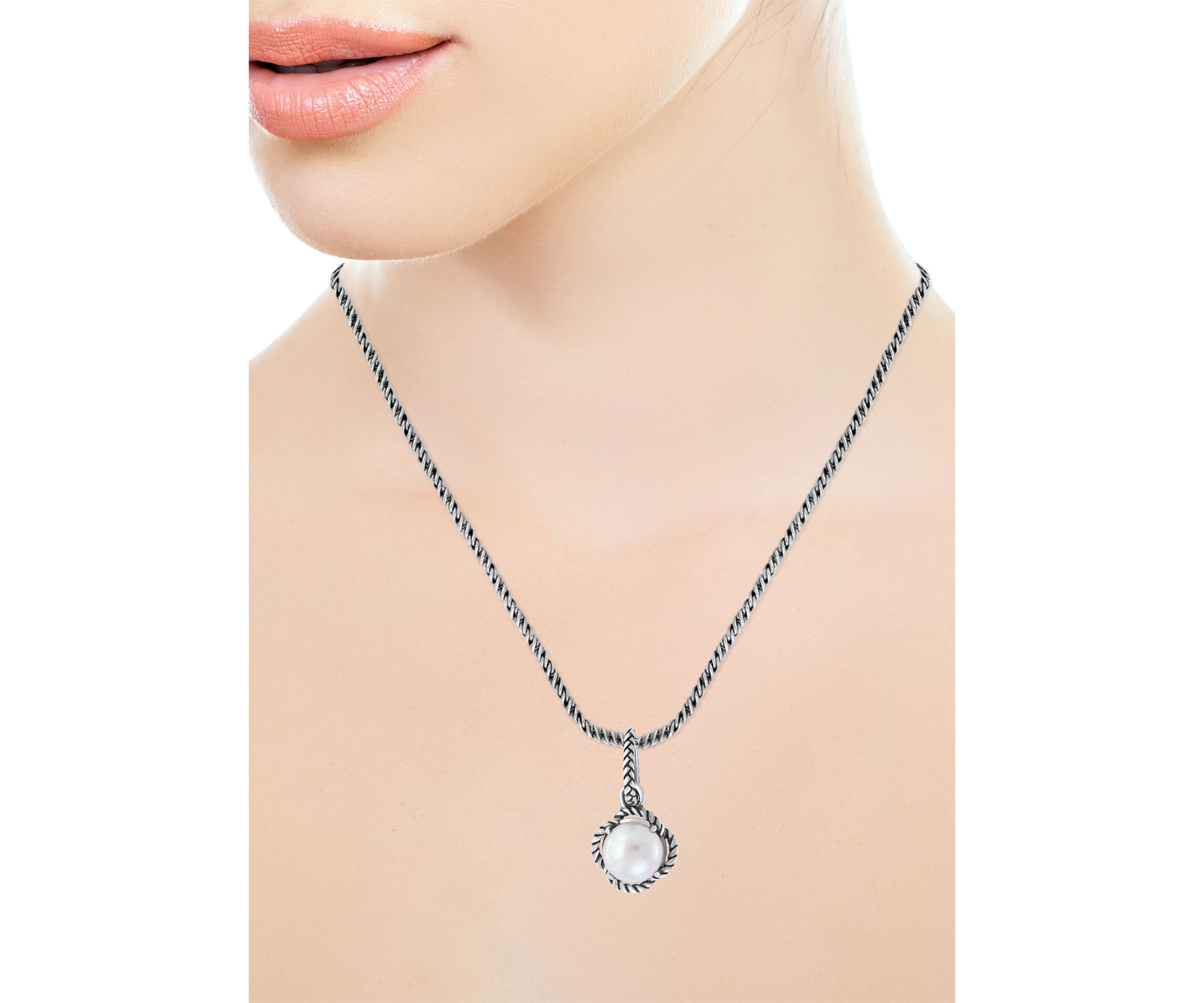 Sterling Silver 9 Millimeter Freshwater Pearl Pendant Necklace