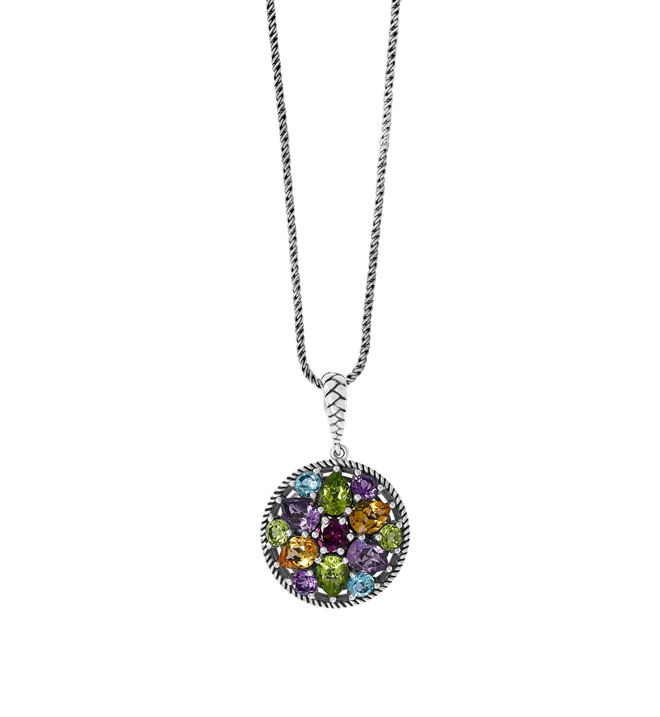 7.3 t.w. Amethyst, Blue topaz, Citrine, Rhodolite, Perdiot Pendant Necklace in Sterling Silver 