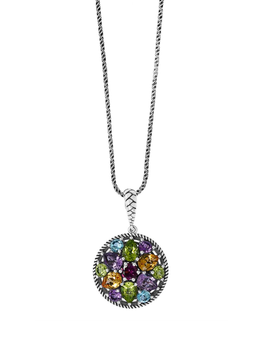 7.3 t.w. Amethyst, Blue topaz, Citrine, Rhodolite, Perdiot Pendant Necklace in Sterling Silver 