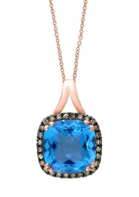 Effy 1/10 Ct. T.w. Brown Diamond And 4.7 Ct. T.w. Blue Topaz Pendant Necklace In 14K Rose Gold, 16 In -  0617892974946