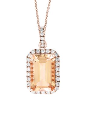 Effy 1/3 Ct. T.w. Diamond And 3.85 Ct. T.w. Morganite Pendant Necklace In 14K Rose Gold