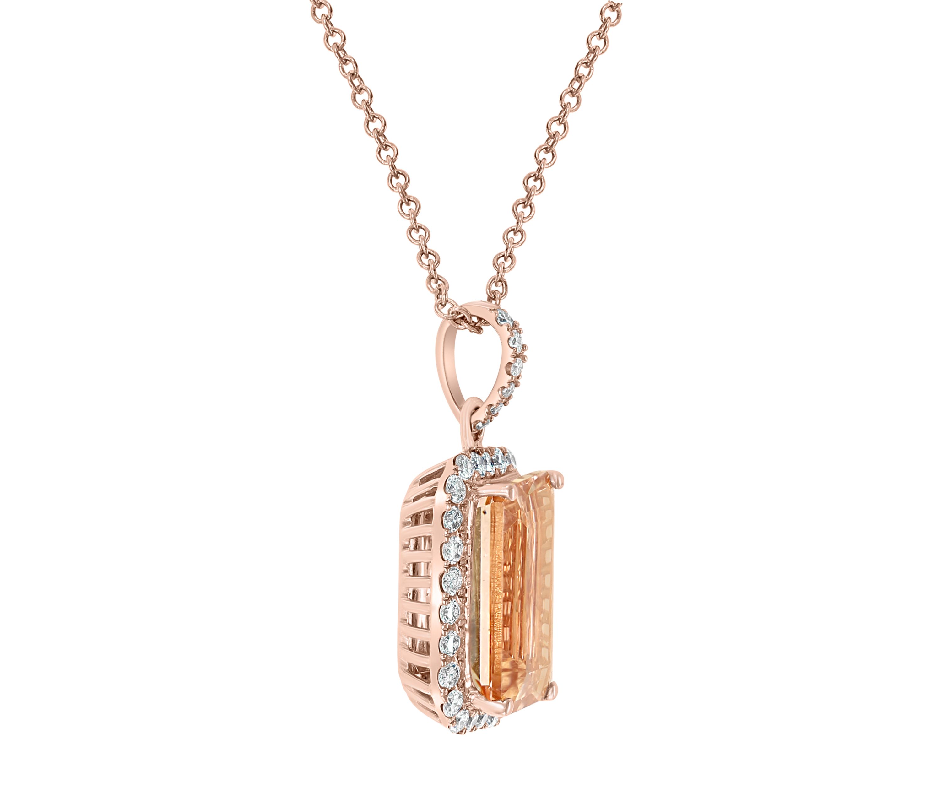 1/3 ct. t.w. Diamond and 3.85 ct. t.w. Morganite Pendant Necklace in 14K Rose Gold 