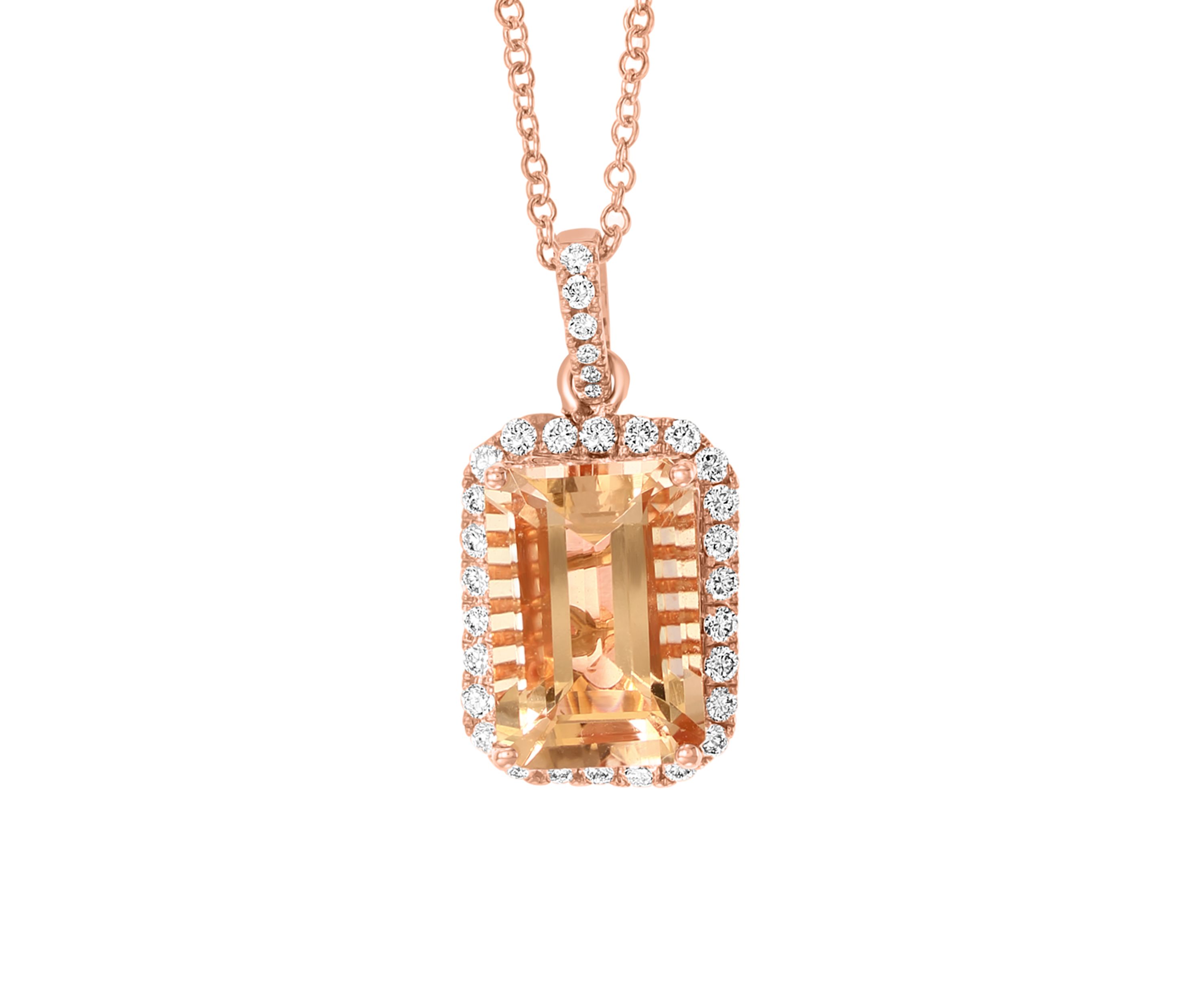 1/3 ct. t.w. Diamond and 3.85 ct. t.w. Morganite Pendant Necklace in 14K Rose Gold 