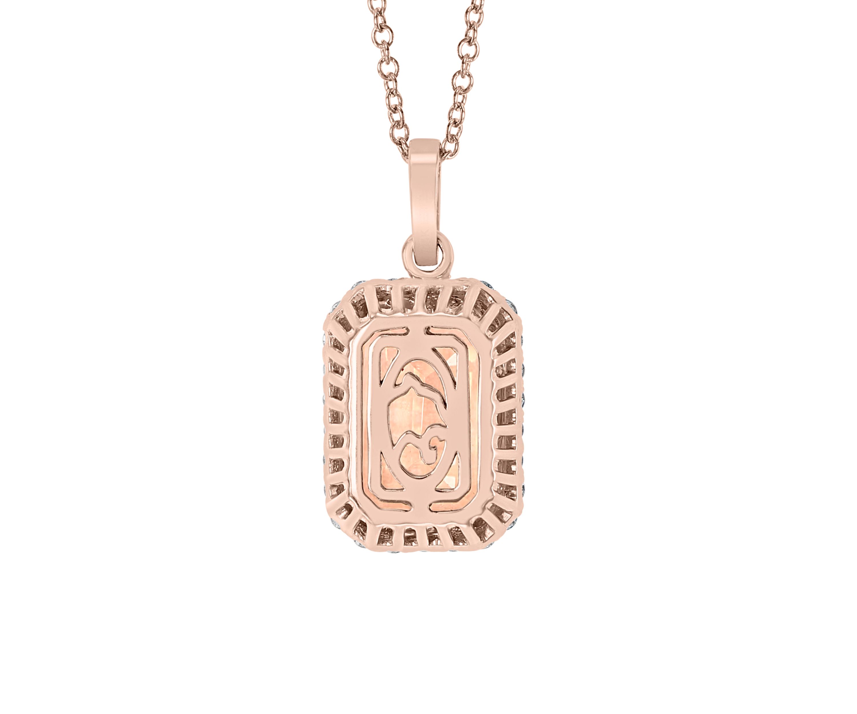 1/3 ct. t.w. Diamond and 3.85 ct. t.w. Morganite Pendant Necklace in 14K Rose Gold 