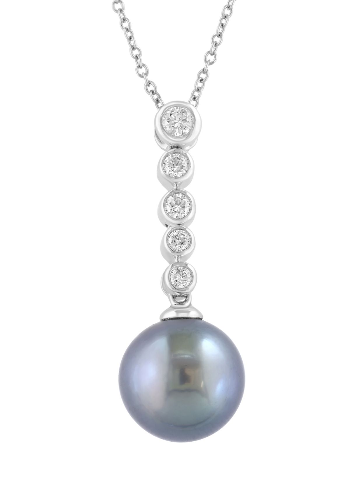 1/4 ct. t.w. Tahitian Pearl Necklace in 14K White Gold