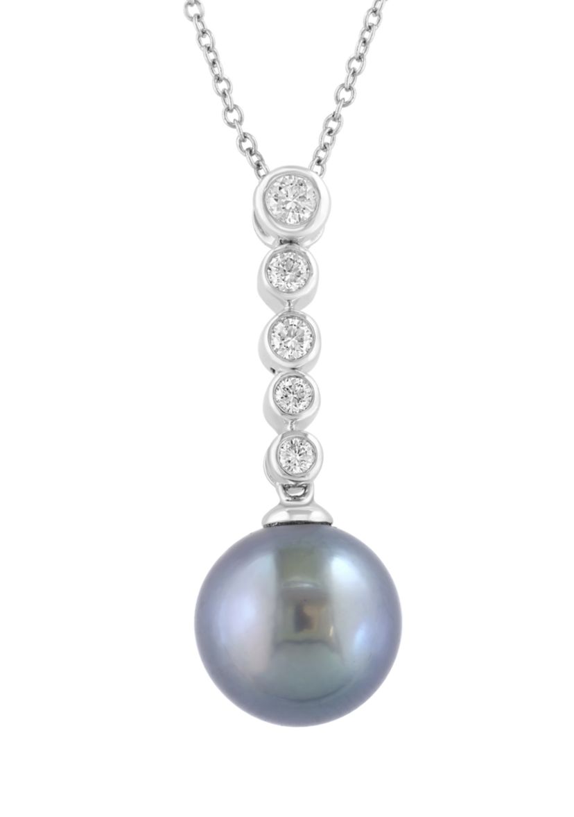 1/4 ct. t.w. Tahitian Pearl Necklace in 14K White Gold