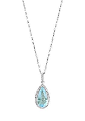 Effy 1/3 Ct. T.w. Diamond And Aqua Pendant Necklace In 14K White Gold