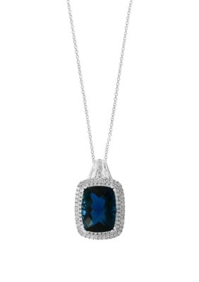 Effy 3/4 ct. t.w. Diamond and 11.70 ct. t.w. London Blue Topaz Pendant in 14k White Gold, 16 in