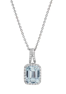 Effy 1/5 Ct. T.w. Diamonds And 2.4 Ct. T.w. Aquamarine Pendant In 14K White Gold, 16 In -  0617892731495
