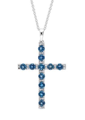 Effy 1/8 Ct. T.w. Diamond And 1.41 Ct. T.w. London Blue Topaz Pendant Necklace In 14K White Gold, 16 In -  0617892759758