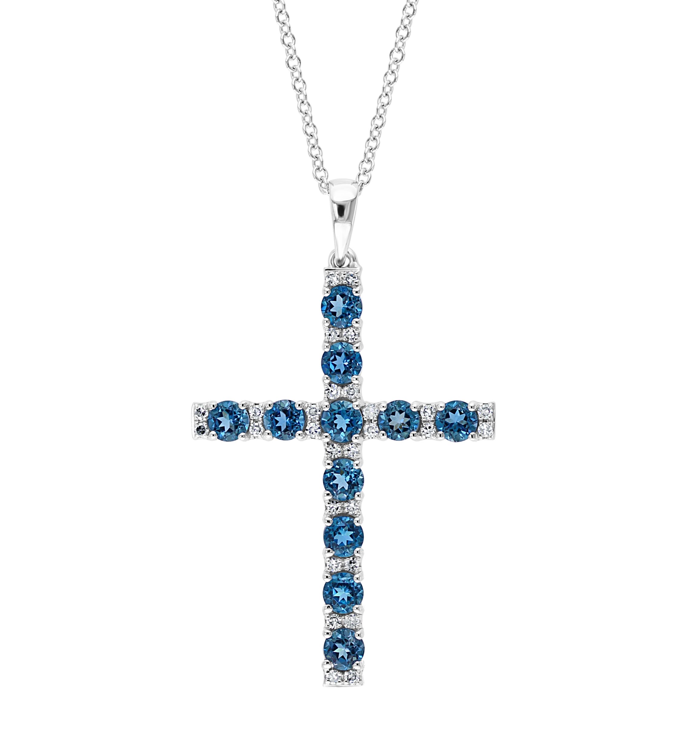 1/8 ct. t.w. Diamond and 1.41 ct. t.w. London Blue Topaz Pendant Necklace in 14K White Gold 