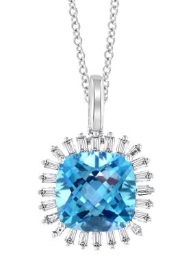 Effy 14K White Gold 1/3 Ct. T.w Diamond And 5.4 Ct. T.w. Blue Topaz Pendant, 16 In -  0617892765636