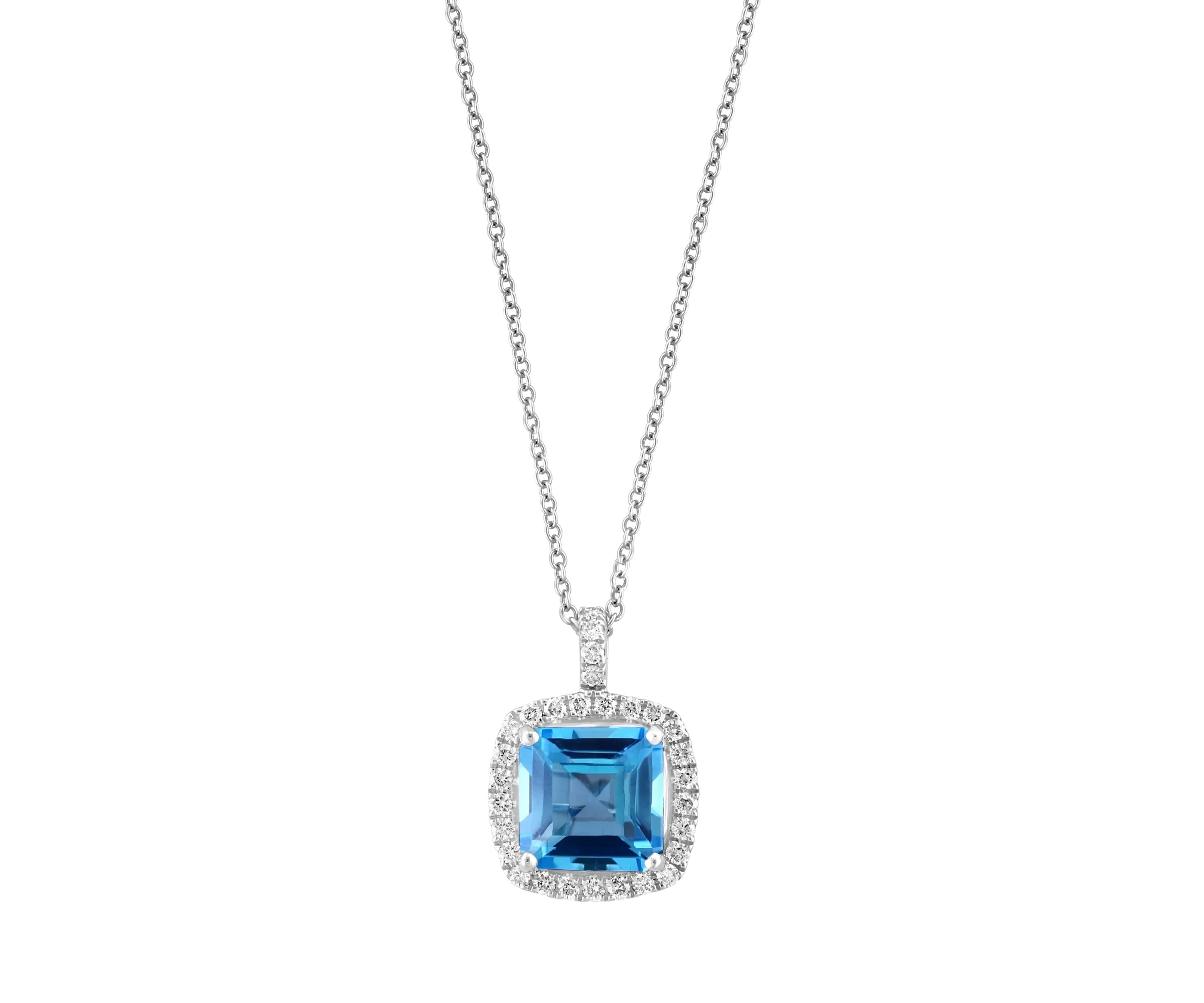 1/3 ct. t.w. Diamond and Blue Topaz Pendant Necklace in 14K White Gold