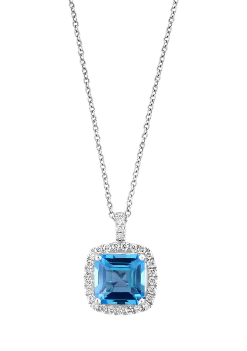 1/3 ct. t.w. Diamond and Blue Topaz Pendant Necklace in 14K White Gold