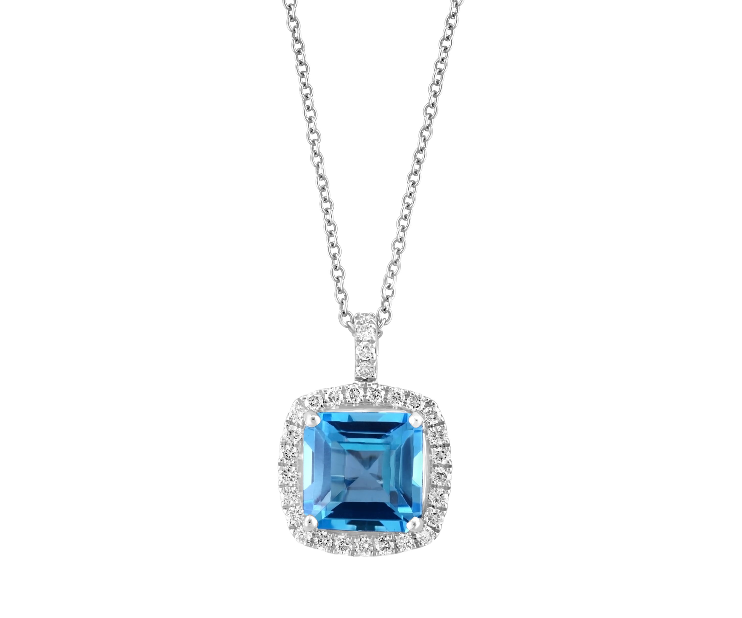 1/3 ct. t.w. Diamond and Blue Topaz Pendant Necklace in 14K White Gold
