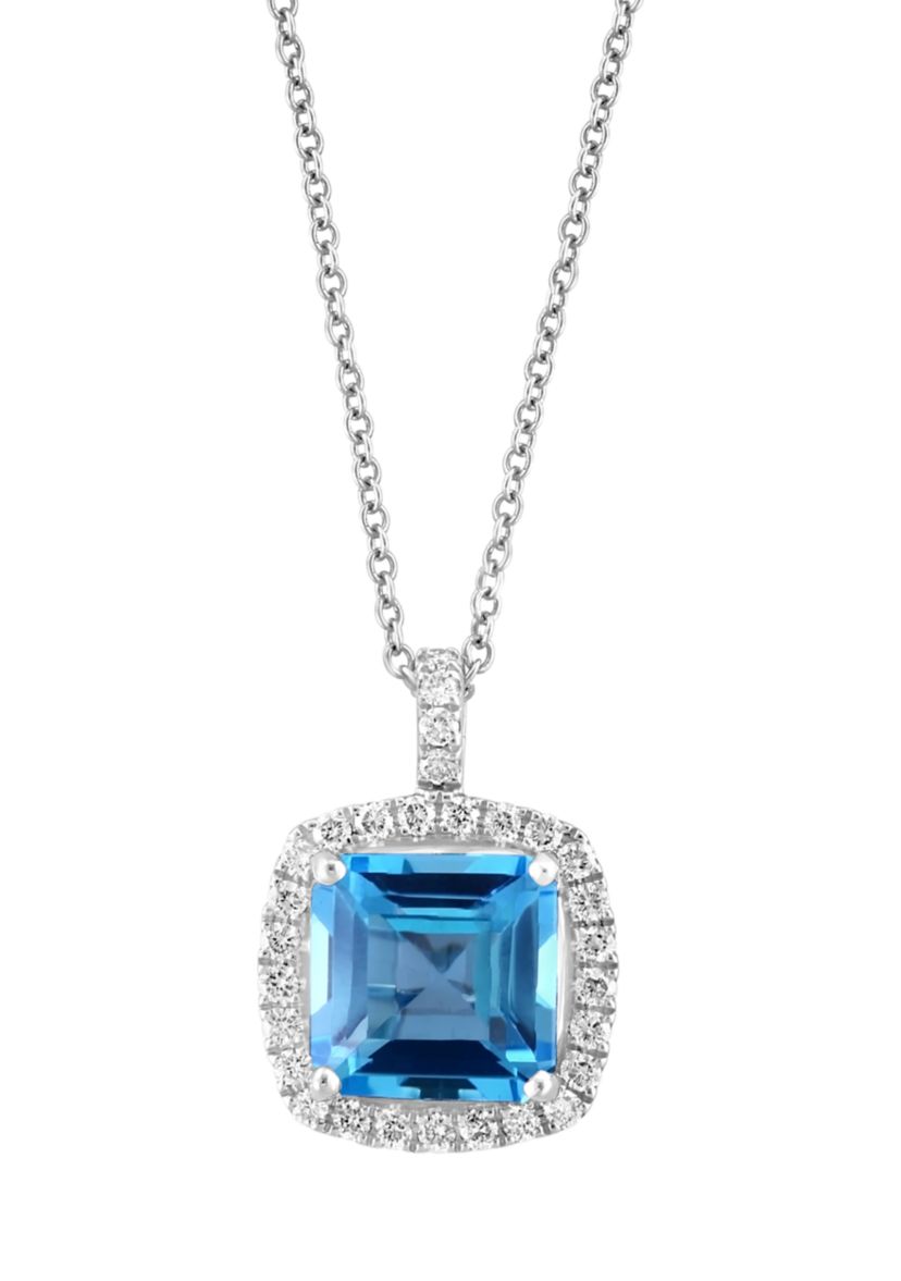 1/3 ct. t.w. Diamond and Blue Topaz Pendant Necklace in 14K White Gold