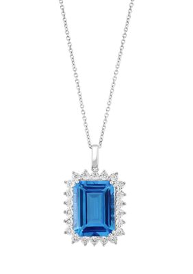 Effy 1/5 Ct. T.w. Diamond And Blue Topaz Pendant Necklace In 14K White Gold