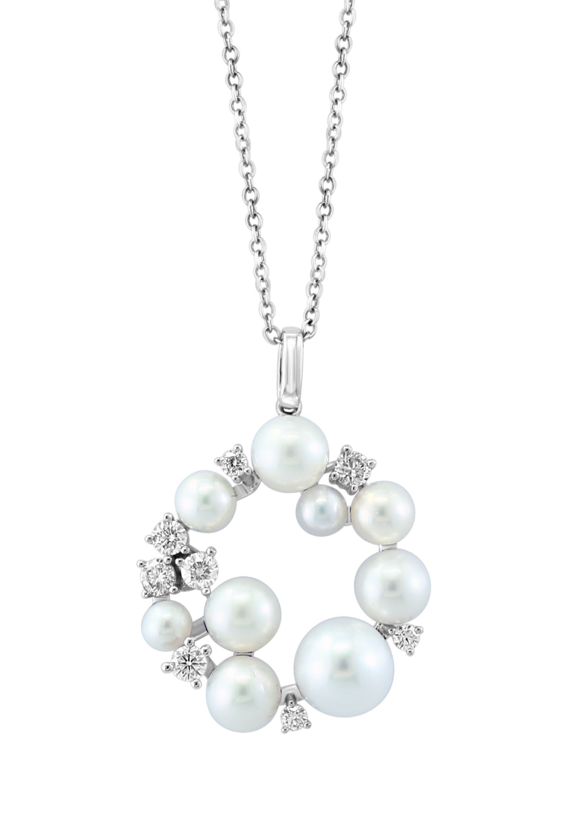 3/8 ct. t.w. Diamond and Freshwater Pearl Circle Pendant Necklace in 14K White Gold