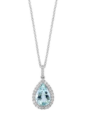 Effy 1/4 Ct. T.w. Diamond, 2.85 Aquamarine Pendant Necklace In 14K White Gold