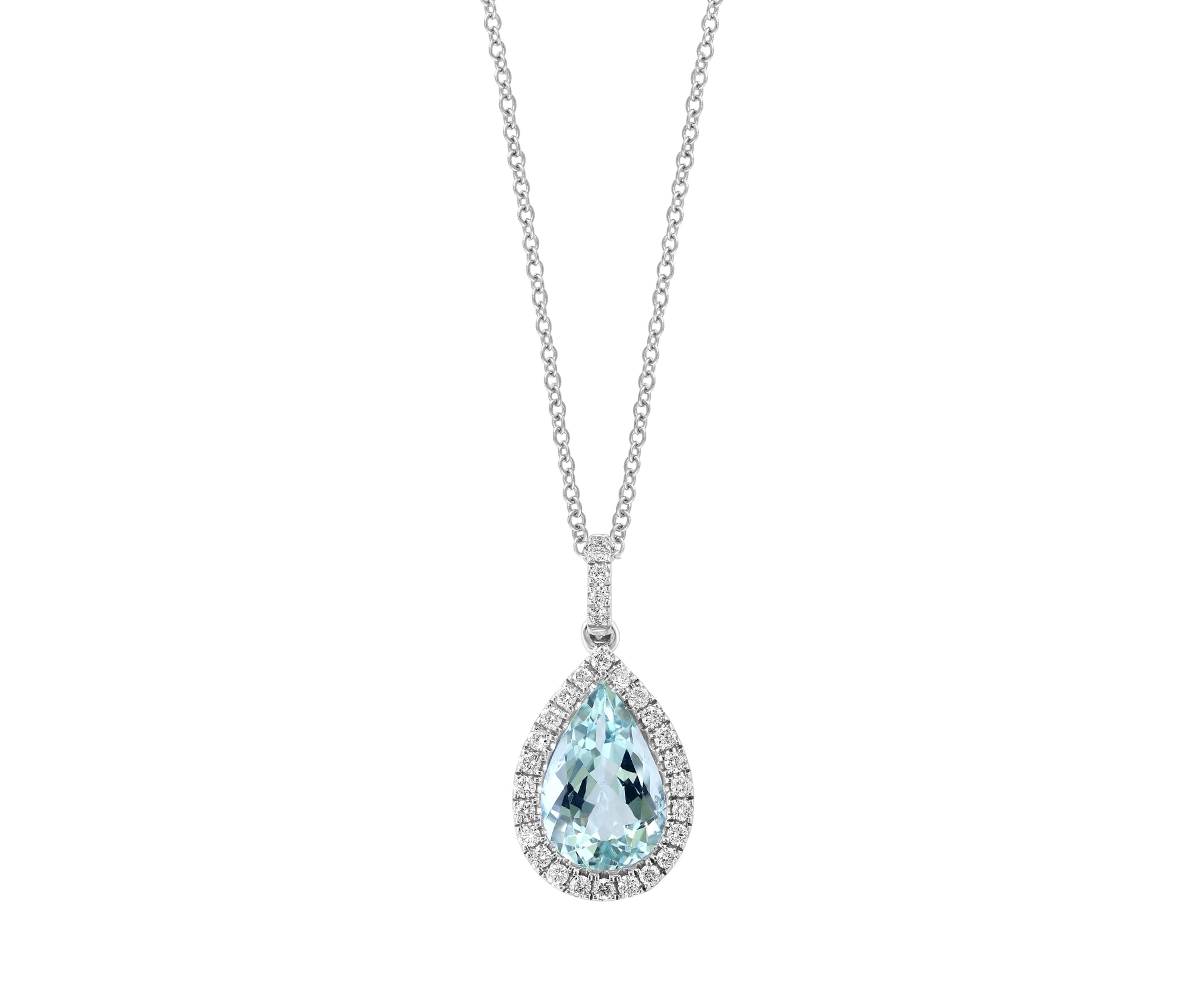 1/4 ct. t.w. Diamond, 2.85 Aquamarine Pendant Necklace in 14K White Gold