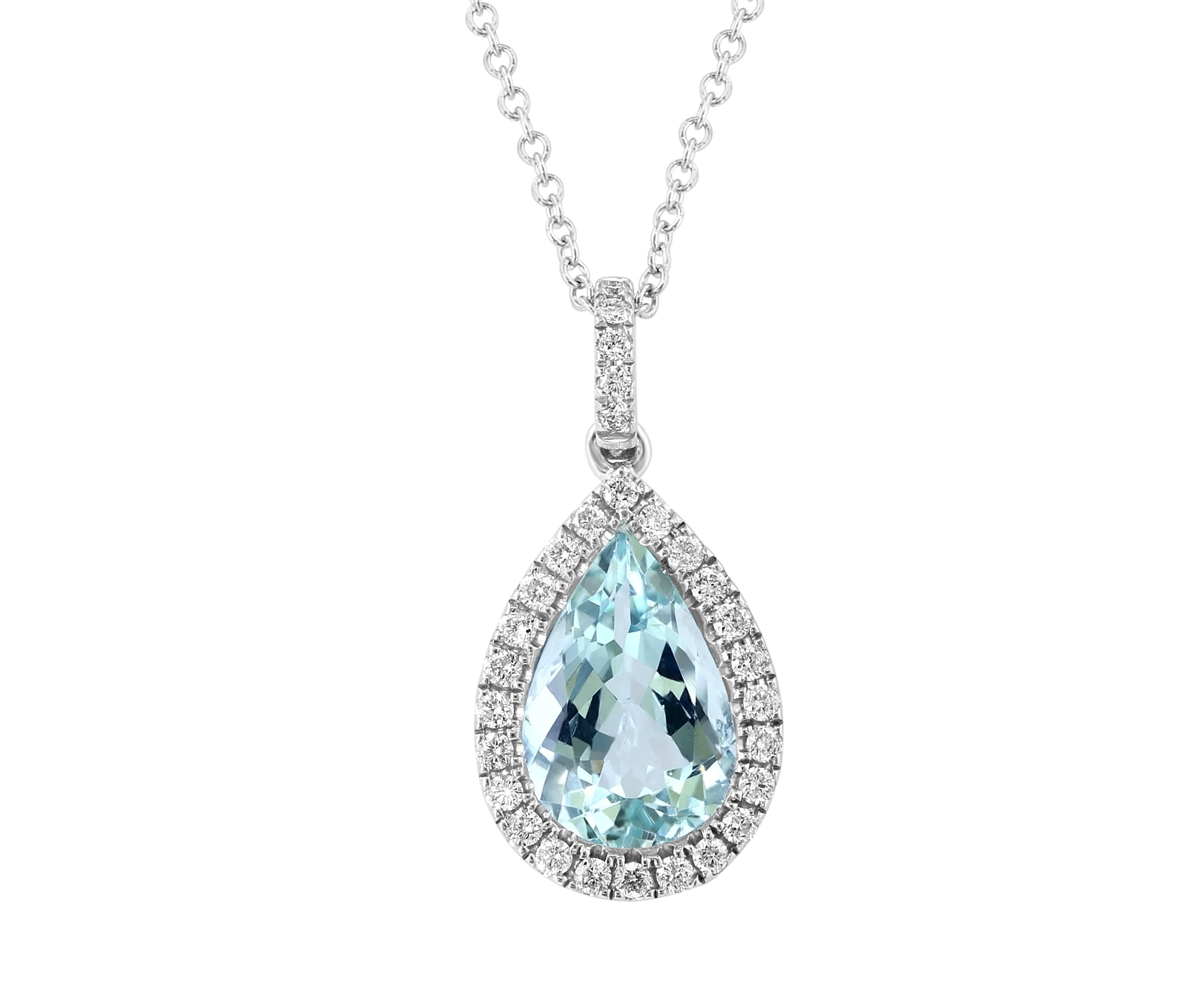 1/4 ct. t.w. Diamond, 2.85 Aquamarine Pendant Necklace in 14K White Gold