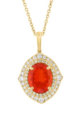Effy Diamond and Mexican Fire Opal Pendant Necklace in 14K Yellow Gold