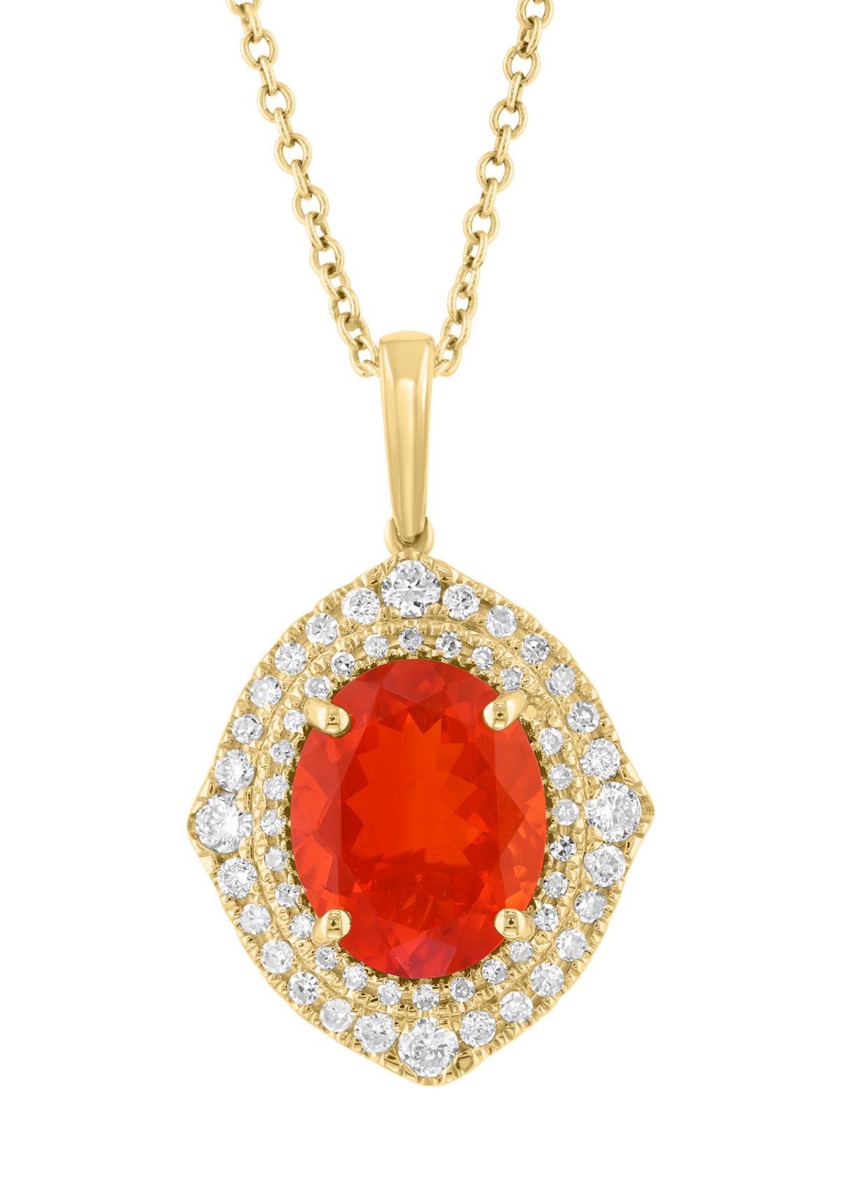 Diamond and Mexican Fire Opal Pendant Necklace in 14K Yellow Gold
