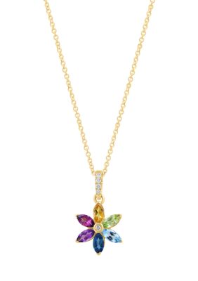 Effy Diamond Amethyst Blue Topaz London Blue Topaz Citrine Rhodolite Peridot Pendant Necklace in 14K Yellow Gold, 18 in