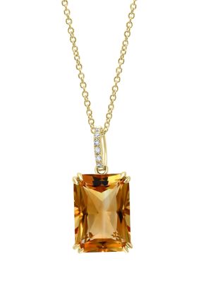 Effy 1/10 Ct. T.w. Diamond And 7.1 Ct. T.w. Citrine Necklace In 14K Yellow Gold, White, 16 In -  0617892753398