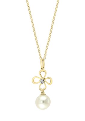 Effy 1/10 Ct. T.w. Diamond Flower Pendant Necklace In 14K Yellow Gold