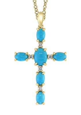 Effy 14K Yellow Gold 1/6 Ct. T.w. Diamond And 2.68 Ct. T.w. Turquoise Pendant Necklace
