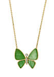 1/10 ct. t.w. Diamond and 3.35 ct. t.w. Green Jade Butterfly Pendant Necklace in 14K Yellow Gold