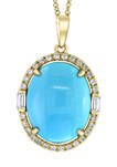 14K Yellow Gold 1/3 ct. t.w. Diamond and 4.3 ct. t.w. Turquoise Pendant Necklace 