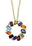 1/10 ct. t.w. Diamond and 3.91 ct. t.w. Multi Color Gemstone Circle Pendant Necklace in 14K Yellow Gold 