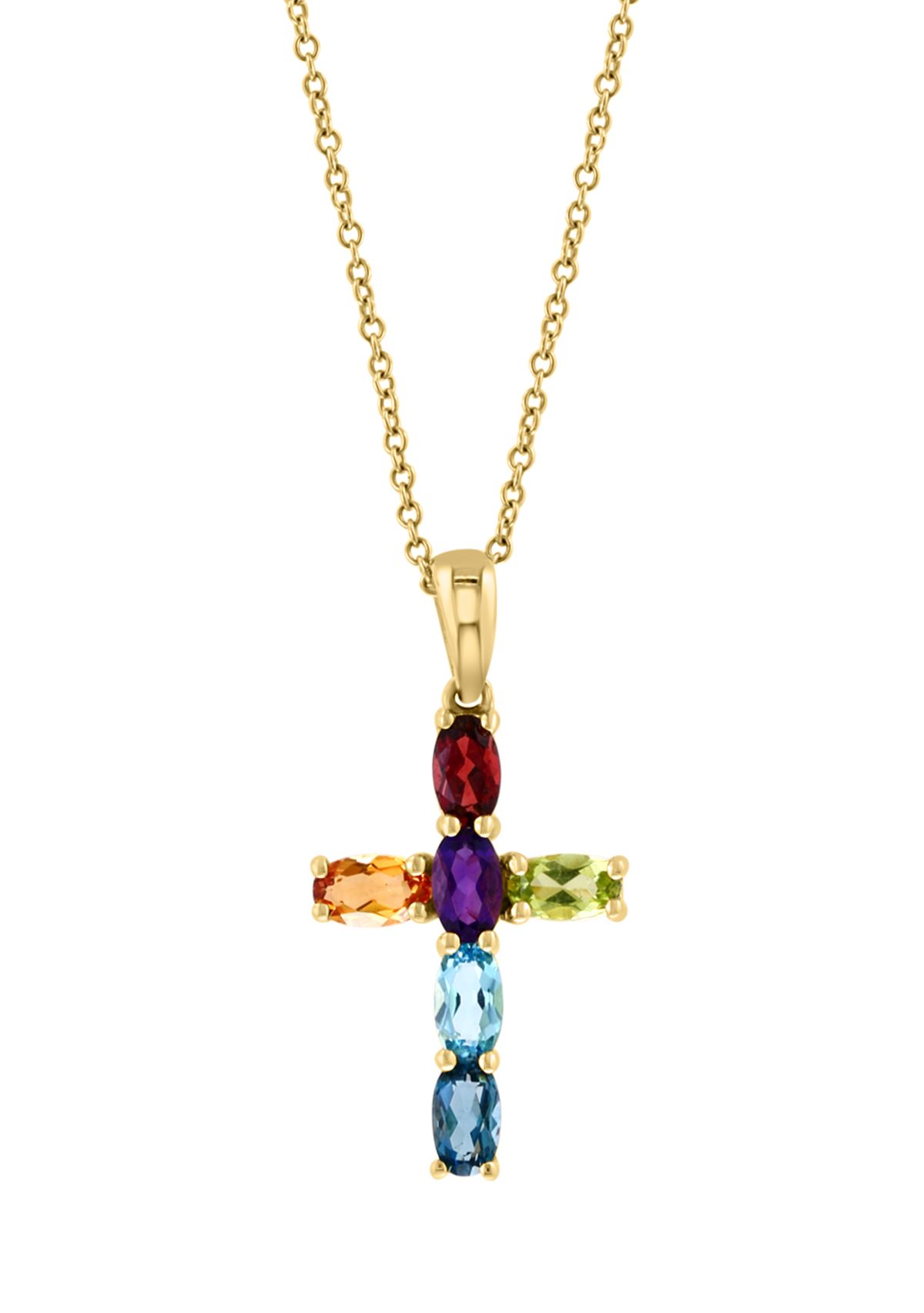 Amethyst, Blue Topaz, Citrine, Garnet, and Peridot Pendant Necklace in 14K Yellow Gold