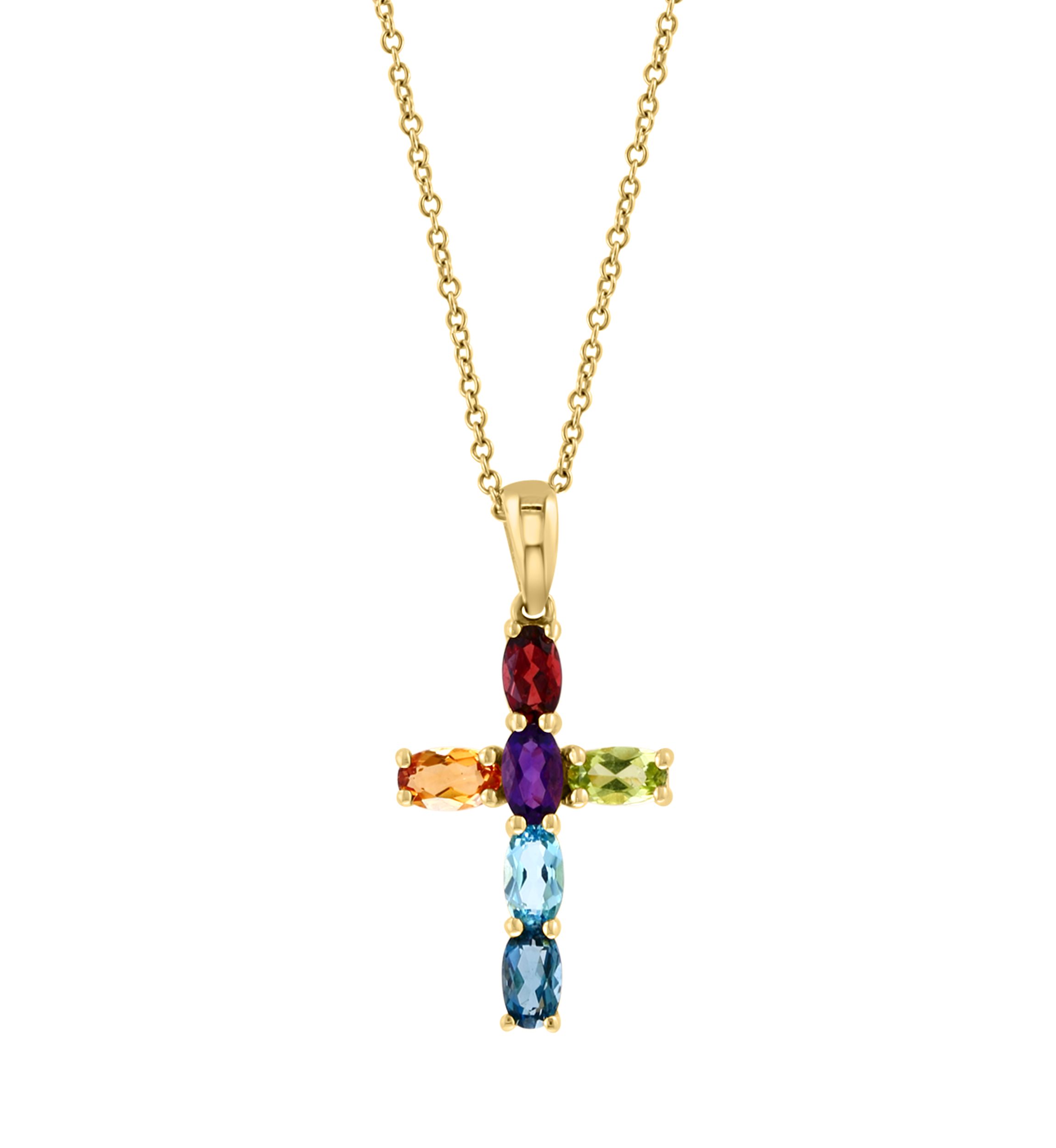 Amethyst, Blue Topaz, Citrine, Garnet, and Peridot Pendant Necklace in 14K Yellow Gold