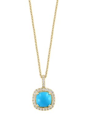 Effy 1/5 Ct. T.w. Diamond And Turquoise Pendant Necklace In 14K Yellow Gold
