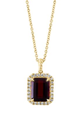 Effy 1/4 Ct. T.w. Diamond And Garnet Pendant Necklace In 14K Yellow Gold