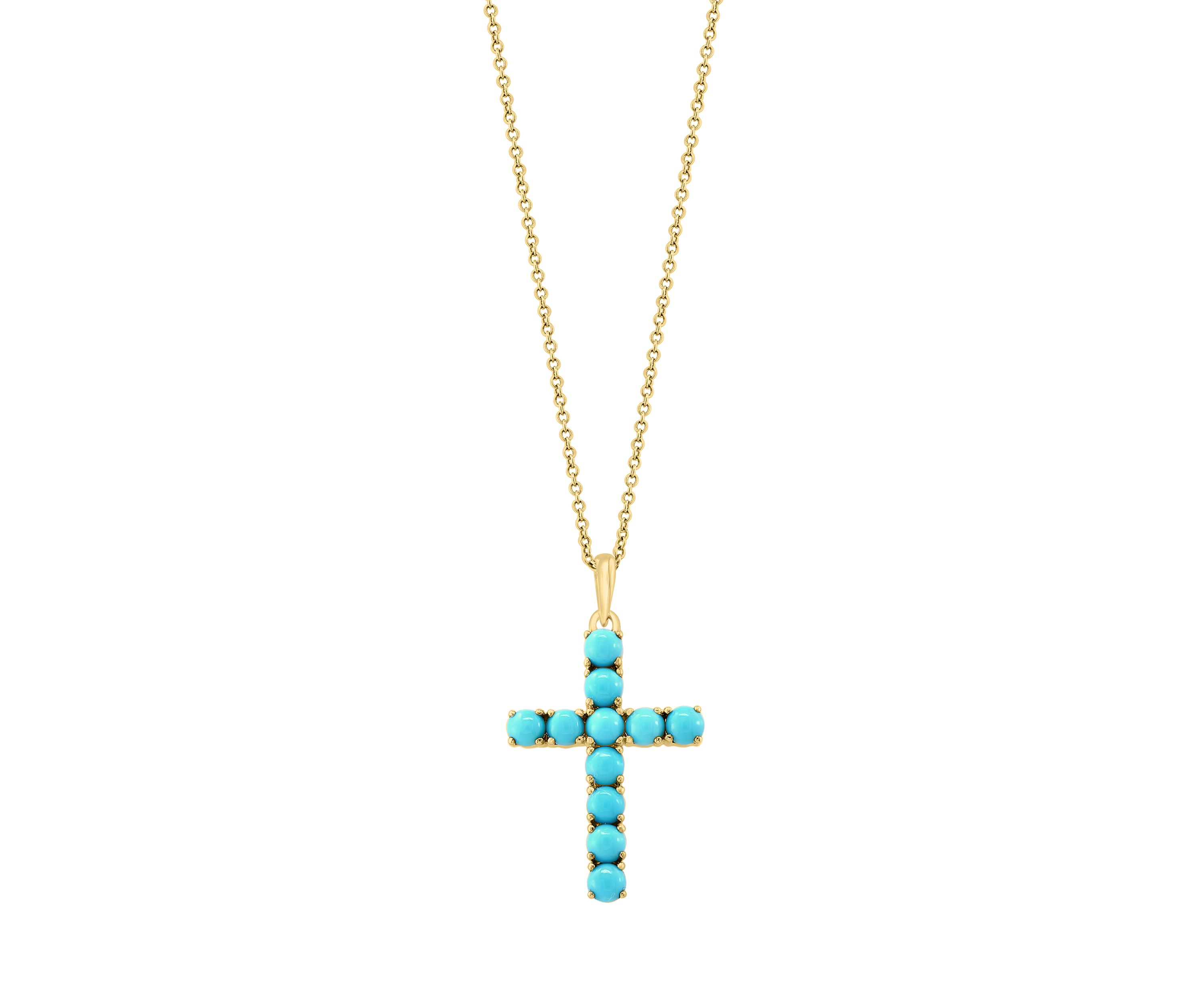 Turquoise Cross Necklace In 14K Yellow Gold 