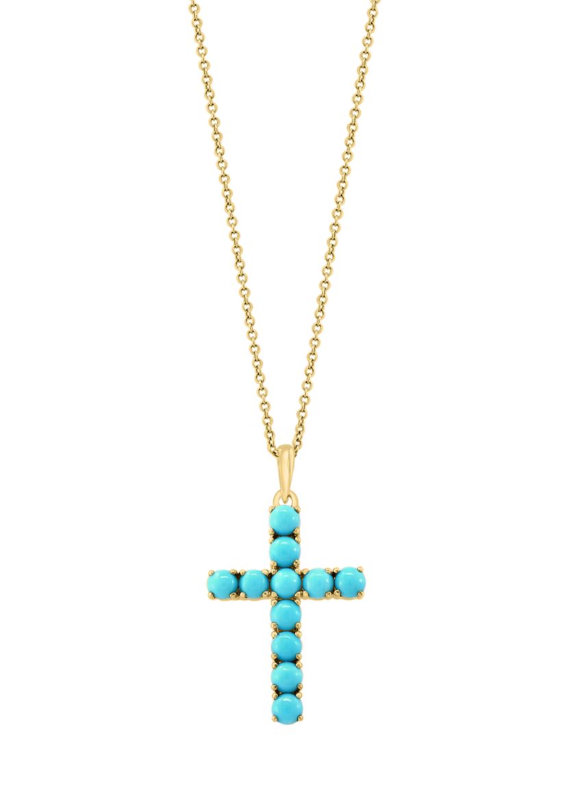 Turquoise Cross Necklace In 14K Yellow Gold 