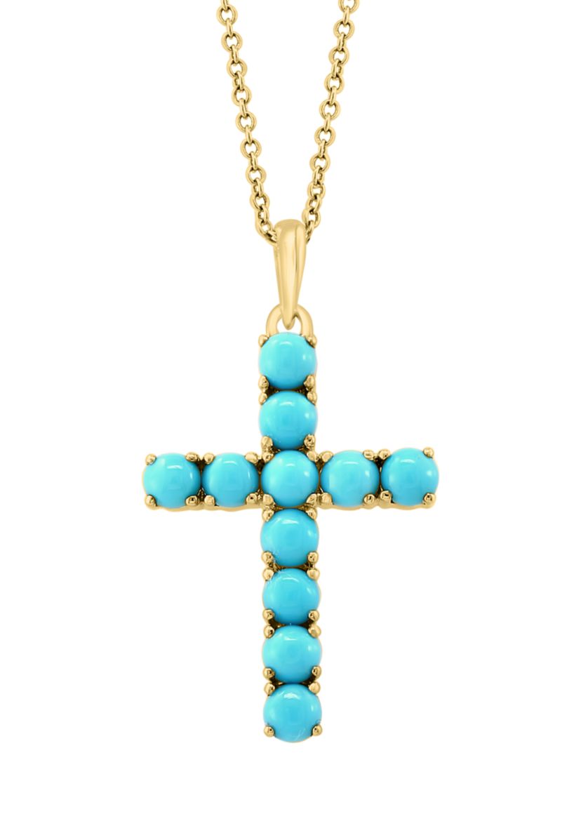 Turquoise Cross Necklace In 14K Yellow Gold 