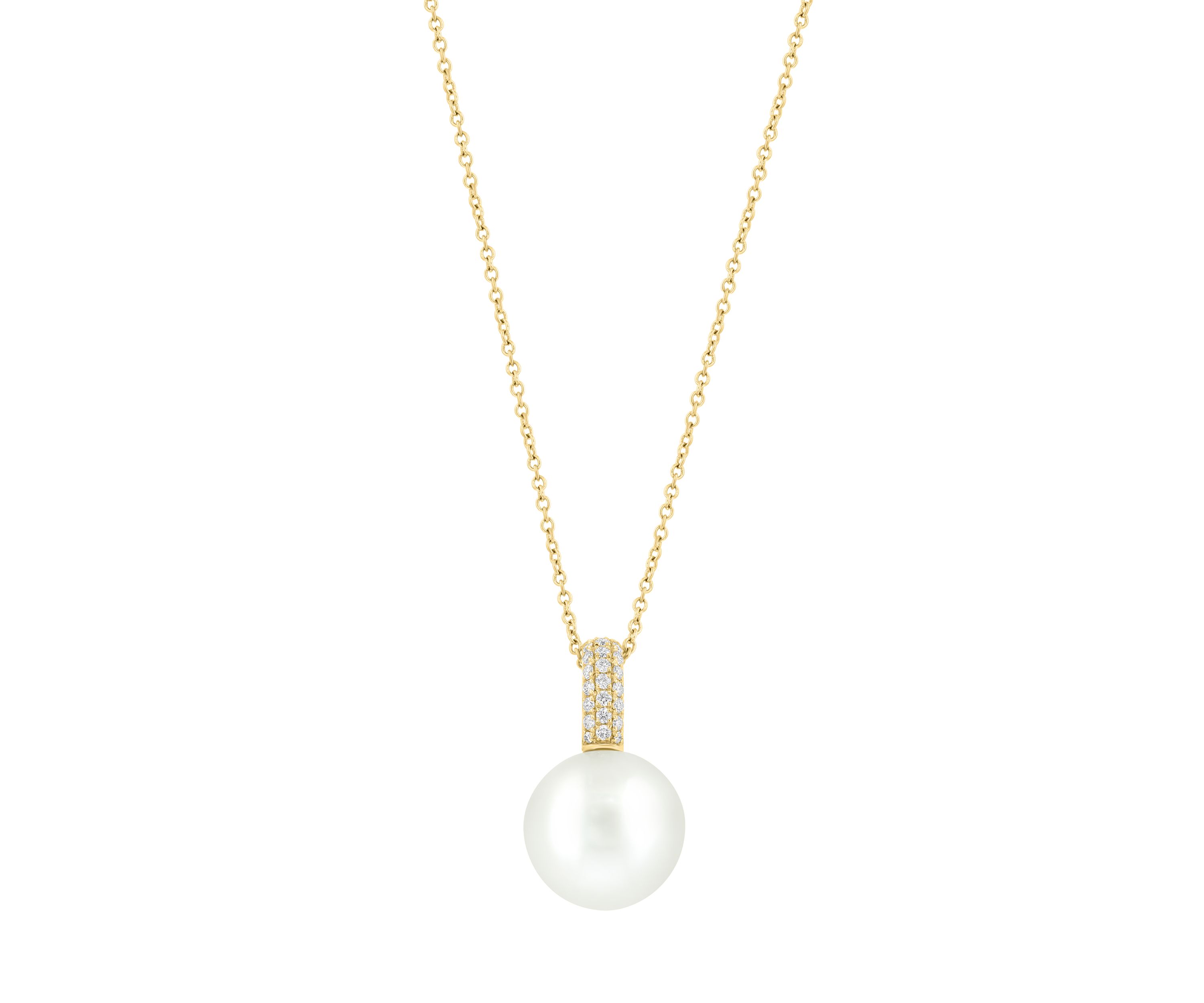 1/6 ct. t.w. Diamond and Freshwater Pearl Pendant Necklace in 14K Yellow Gold