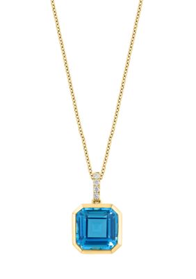 Effy 1/10 ct. t.w. Diamond, 5.61 ct. t.w. Blue Topaz Pendant Necklace in 14K Yellow Gold, 16 in