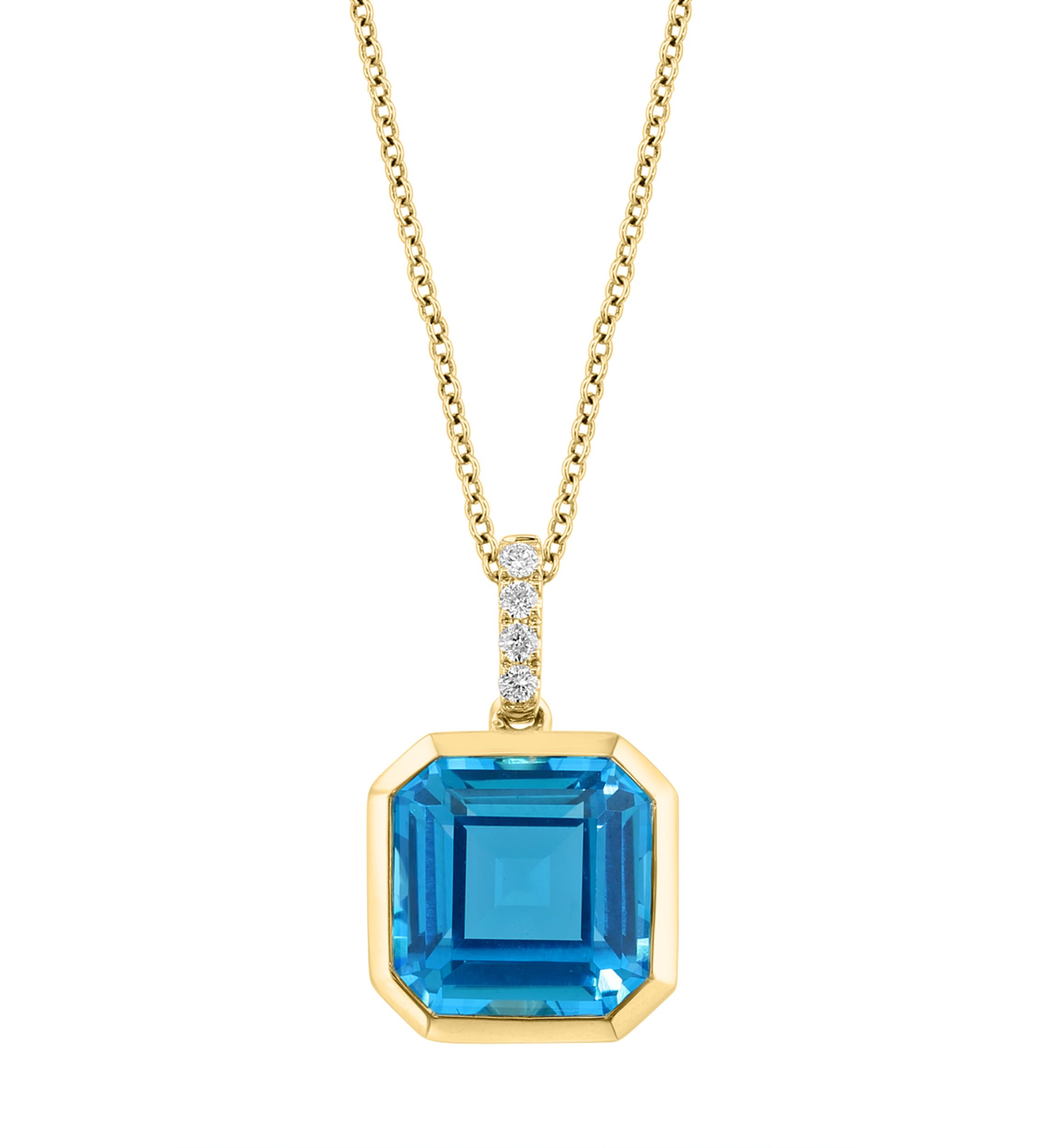 1/10 ct. t.w. Diamond, 5.61 ct. t.w. Blue Topaz Pendant Necklace in 14K Yellow Gold