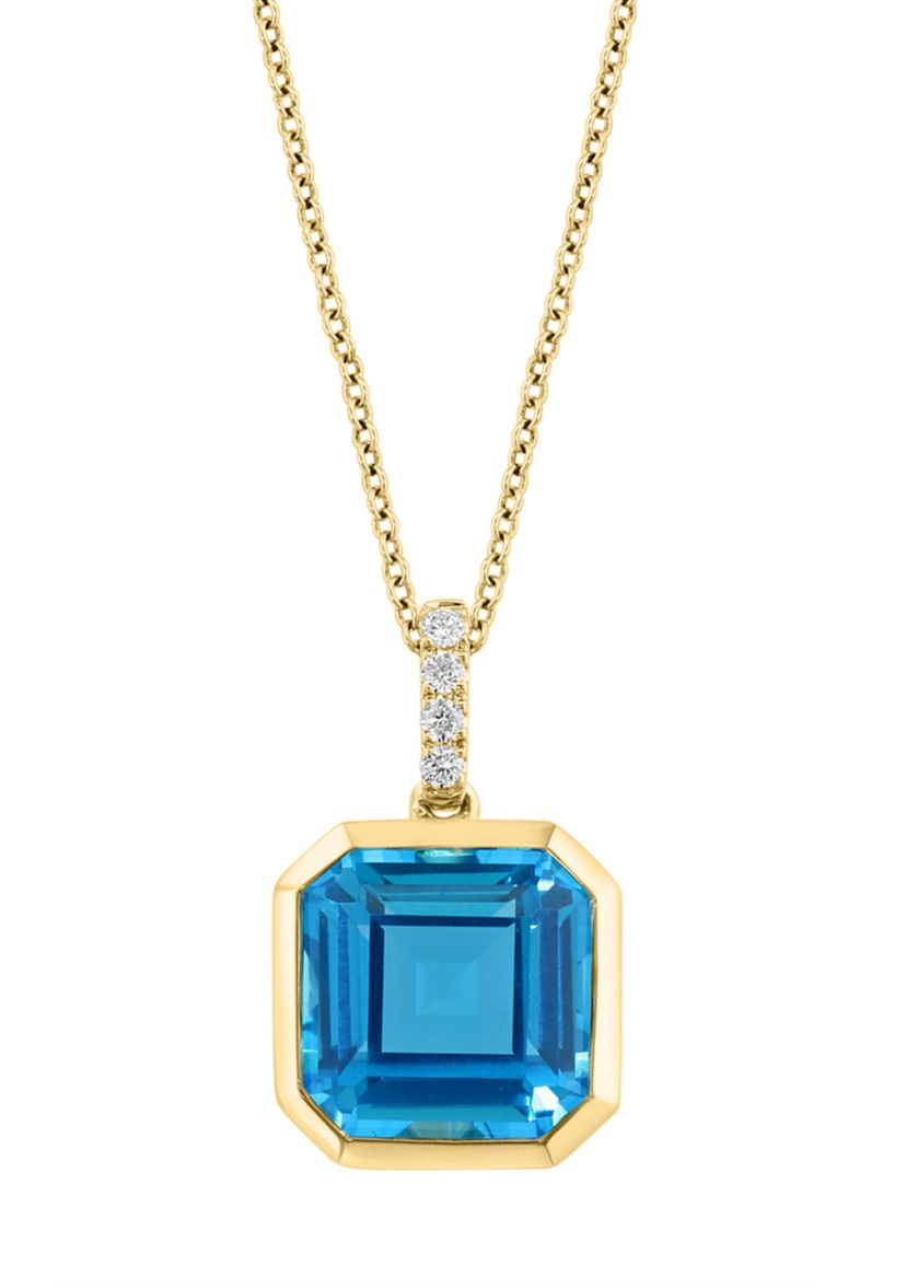 1/10 ct. t.w. Diamond, 5.61 ct. t.w. Blue Topaz Pendant Necklace in 14K Yellow Gold